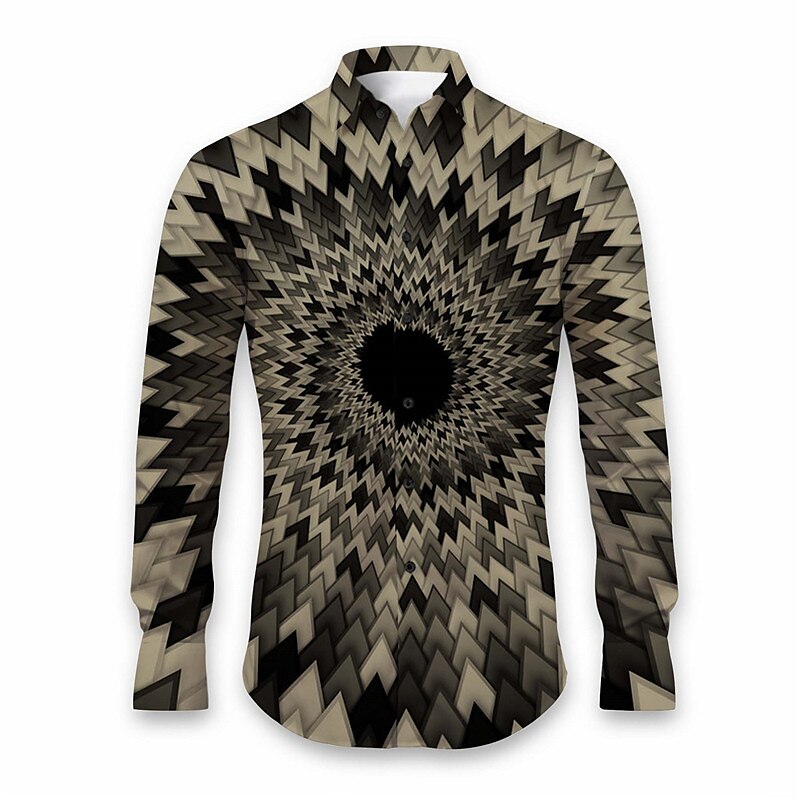 Geometric Illusion Theme Printed Party Shirt