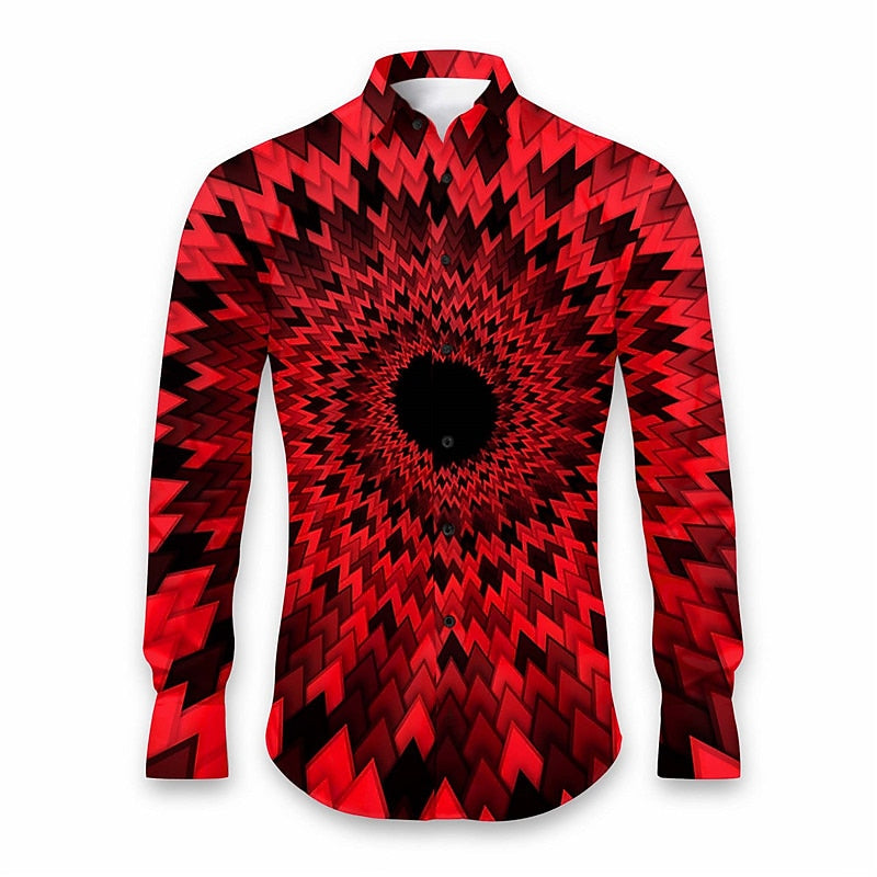 Geometric Illusion Theme Printed Party Shirt