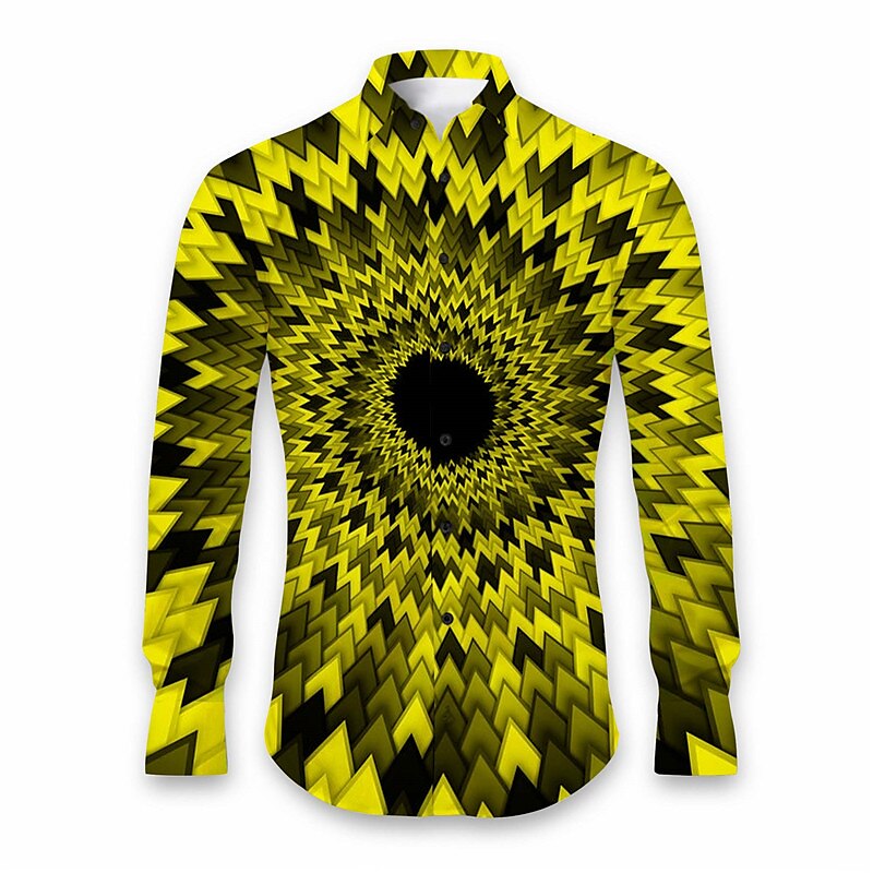 Geometric Illusion Theme Printed Party Shirt