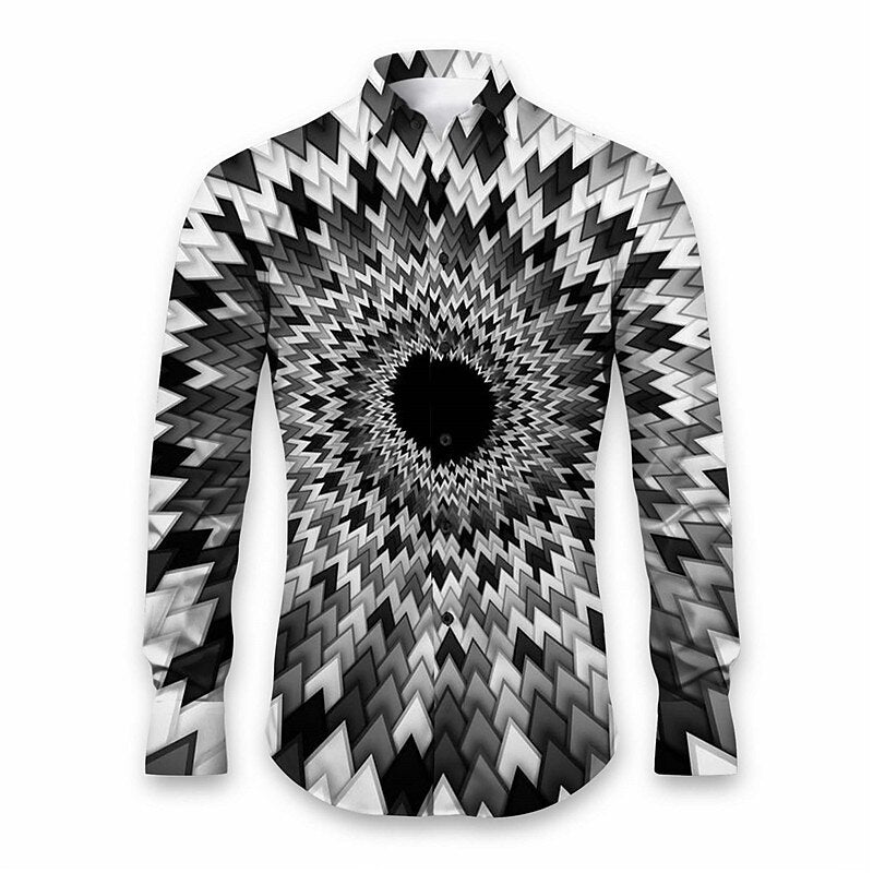 Geometric Illusion Theme Printed Party Shirt