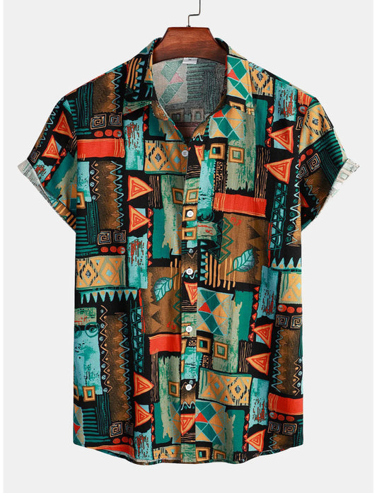 Geometric Tribal Print Button Up Shirt