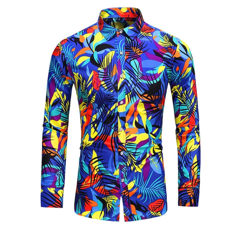 Geometric Tropical Prints Long Sleeve Shirt