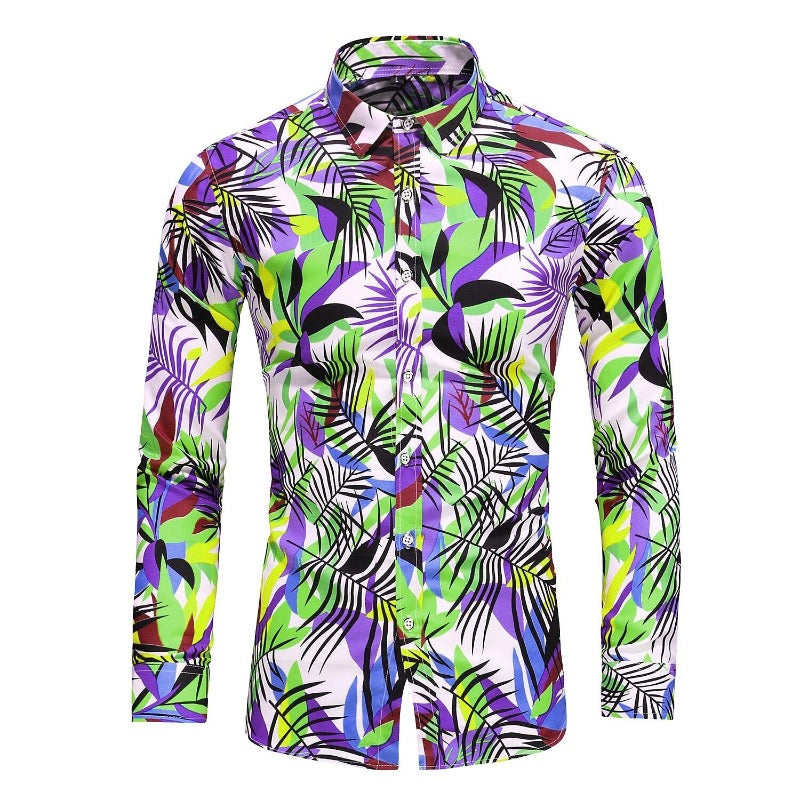 Geometric Tropical Prints Long Sleeve Shirt