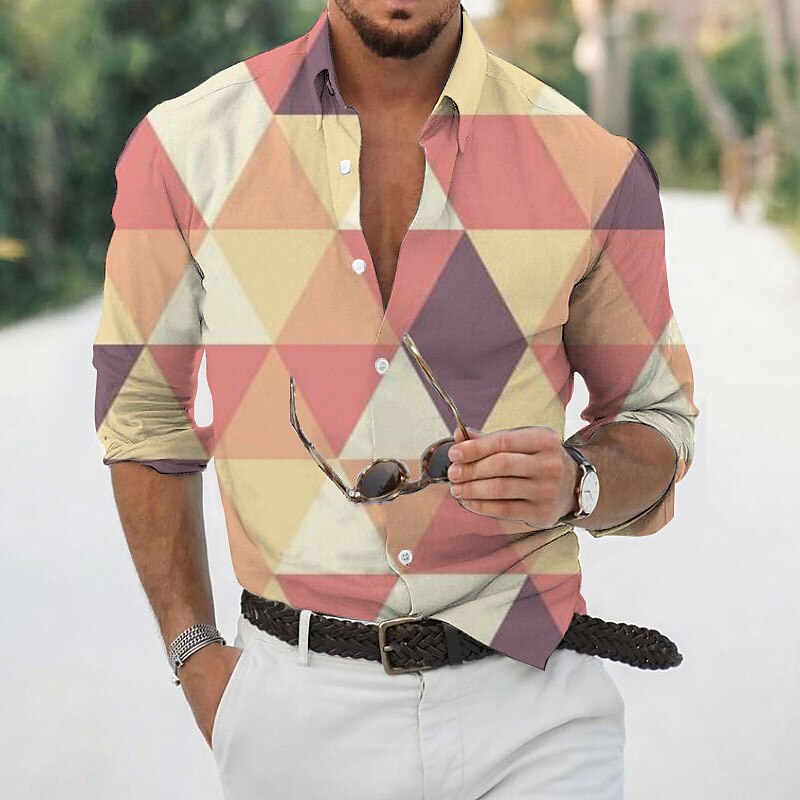 Geometrical Graphic Themed Turndown Party Printed Shirt