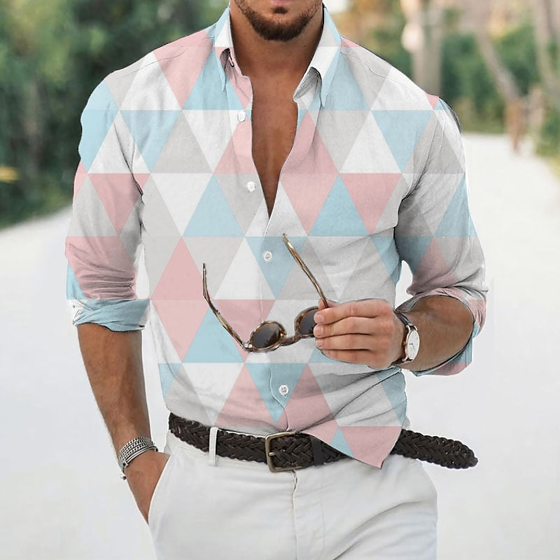 Geometrical Graphic Themed Turndown Party Printed Shirt