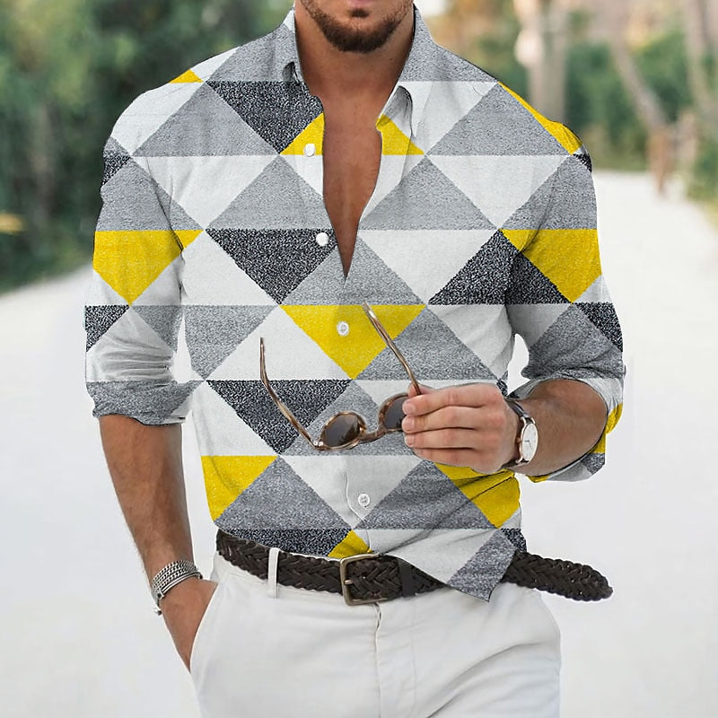 Geometrical Graphic Themed Turndown Party Printed Shirt