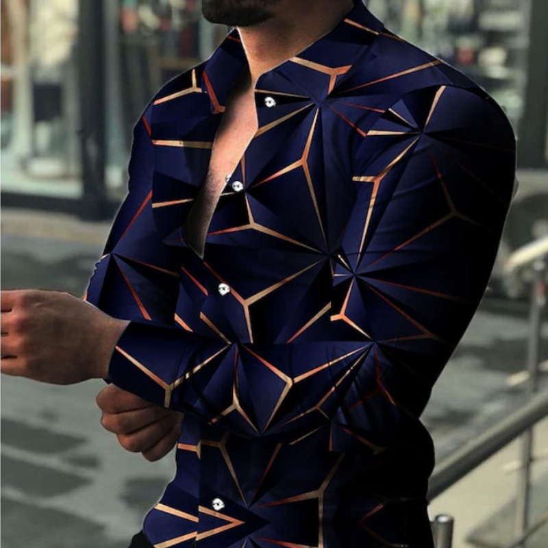 Geometry Illusion Print Partywear Shirt