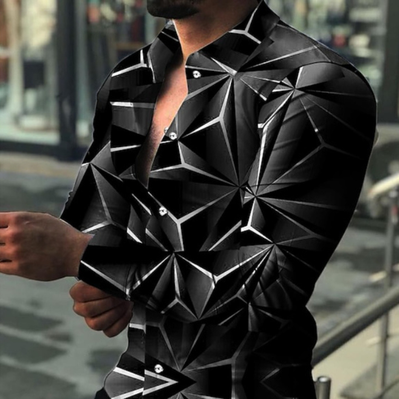 Geometry Illusion Print Partywear Shirt