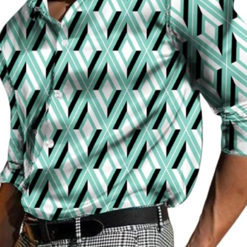 Geometry Print Partywear Button Down Shirt