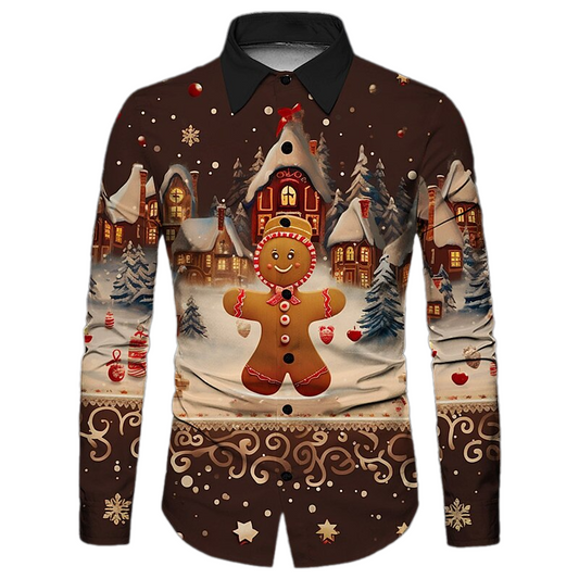 Long Sleeve Gingerbread Print Shirt