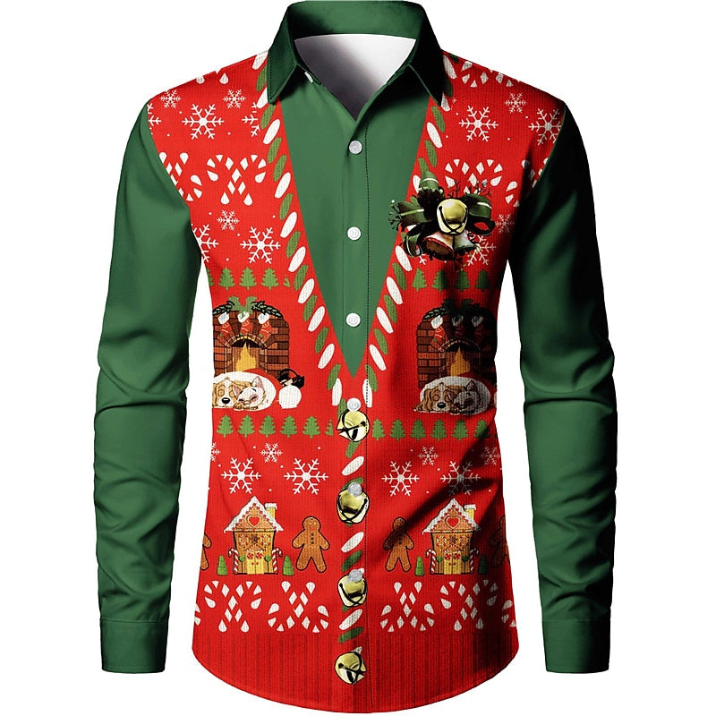 Gingerbread Christmas Themed Turndown Printed Shirt