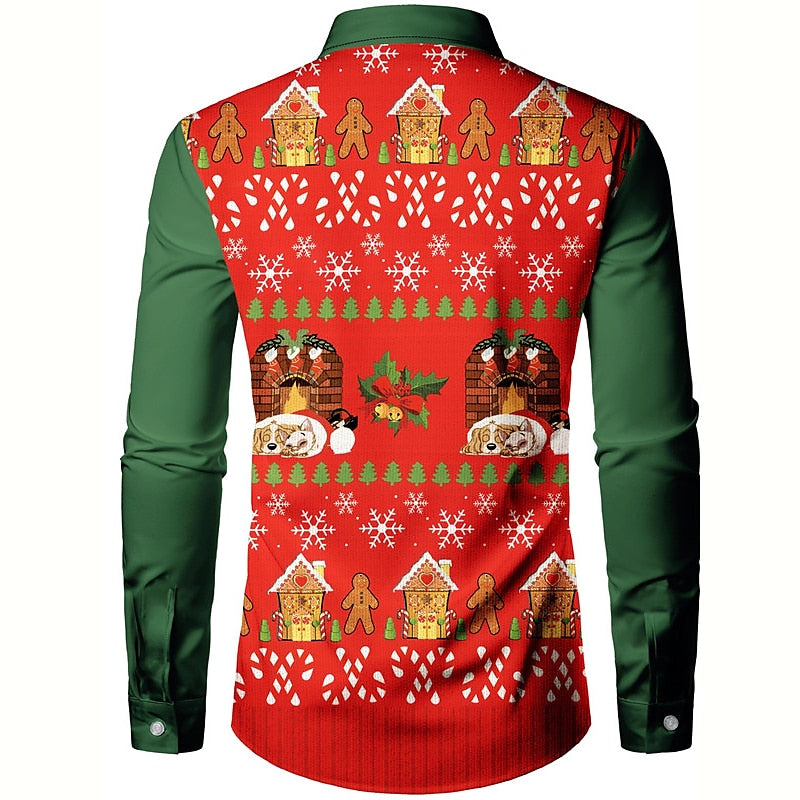 Gingerbread Christmas Themed Turndown Printed Shirt