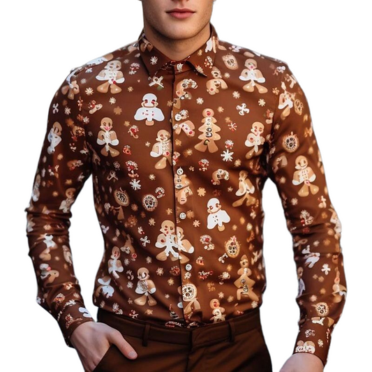 Gingerbread Print Christmas Holiday Shirt