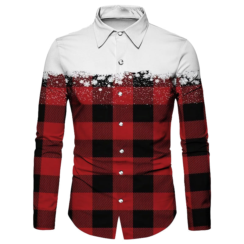 Gradient Checkered Snow Print Shirt