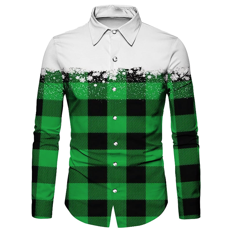 Gradient Checkered Snow Print Shirt