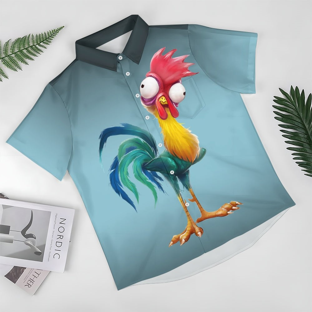 Gradient Funny Rooster Printed Short Sleeve Shirt