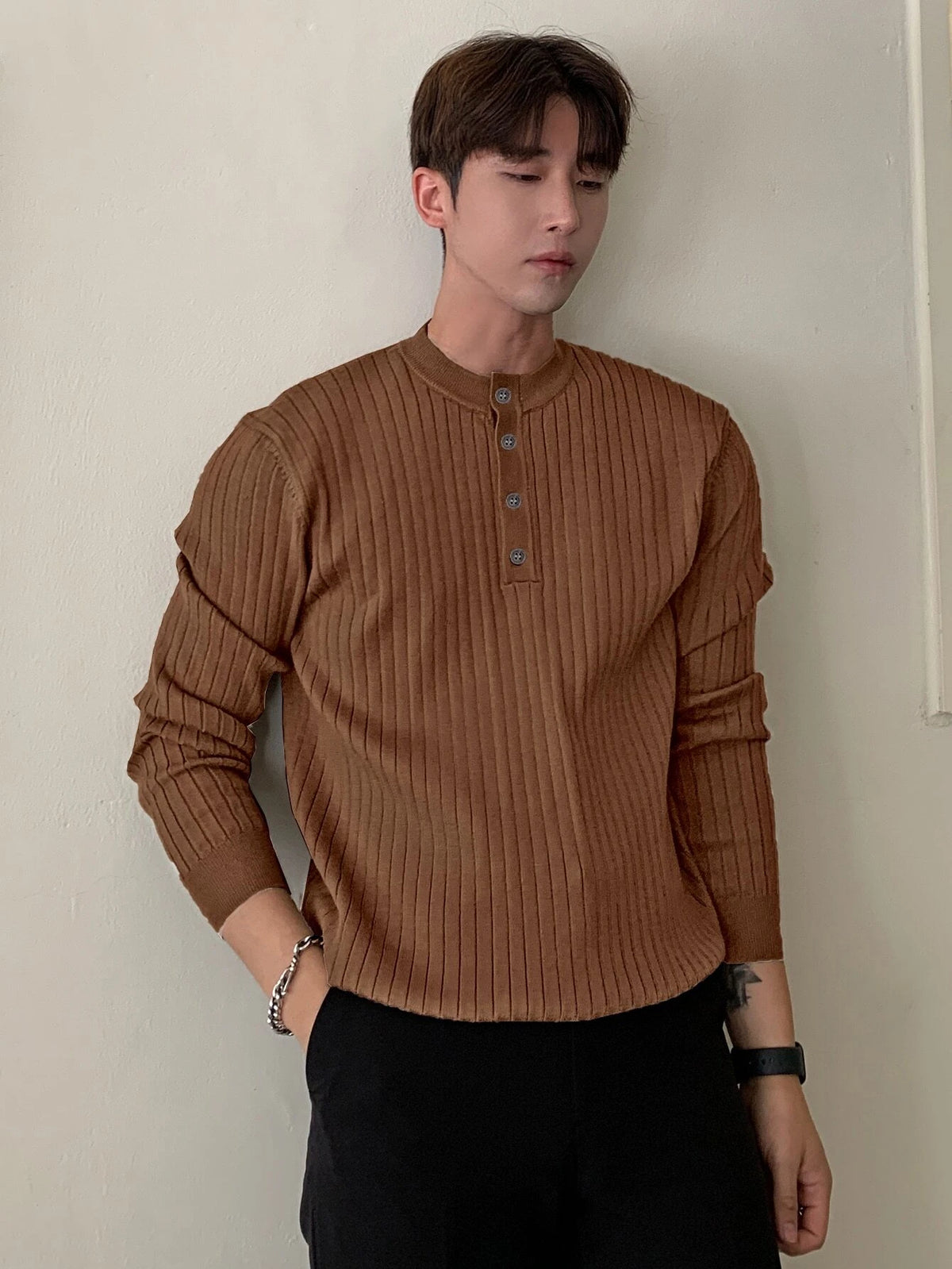 Half Button Ribbed Knit Sweater