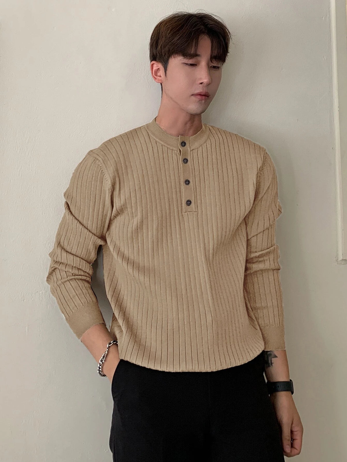 Half Button Ribbed Knit Sweater