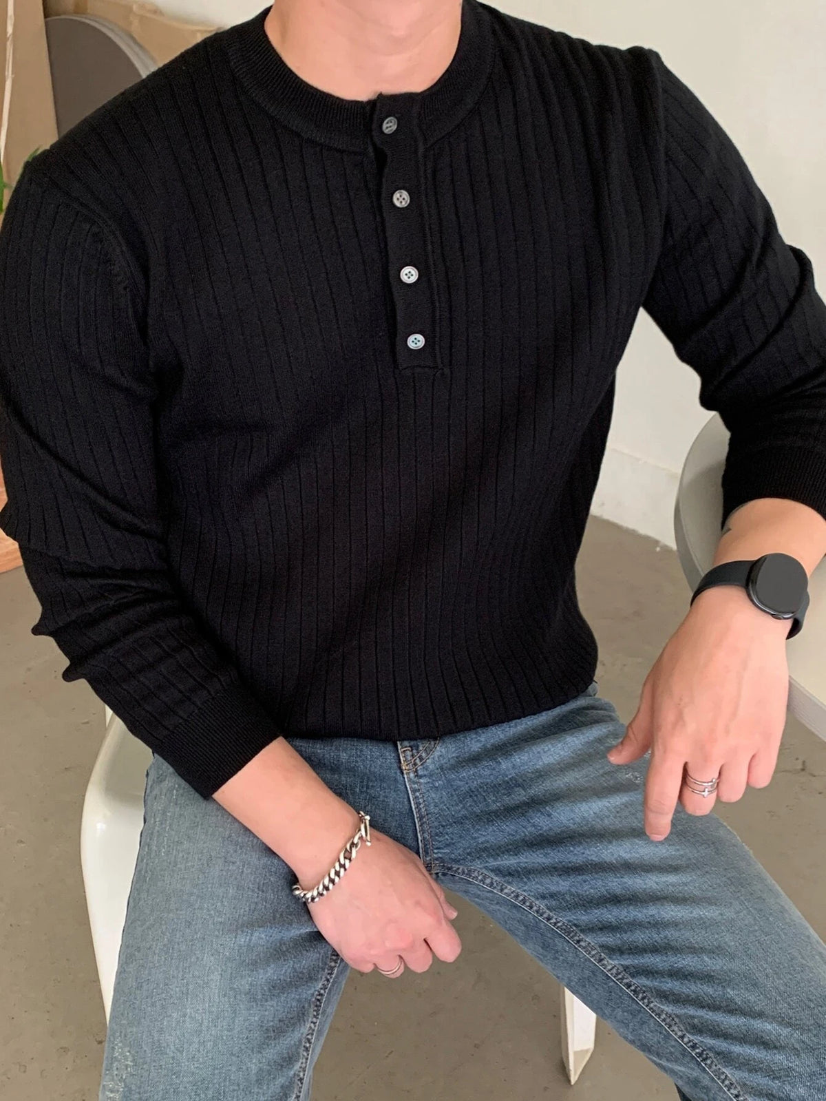 Half Button Ribbed Knit Sweater