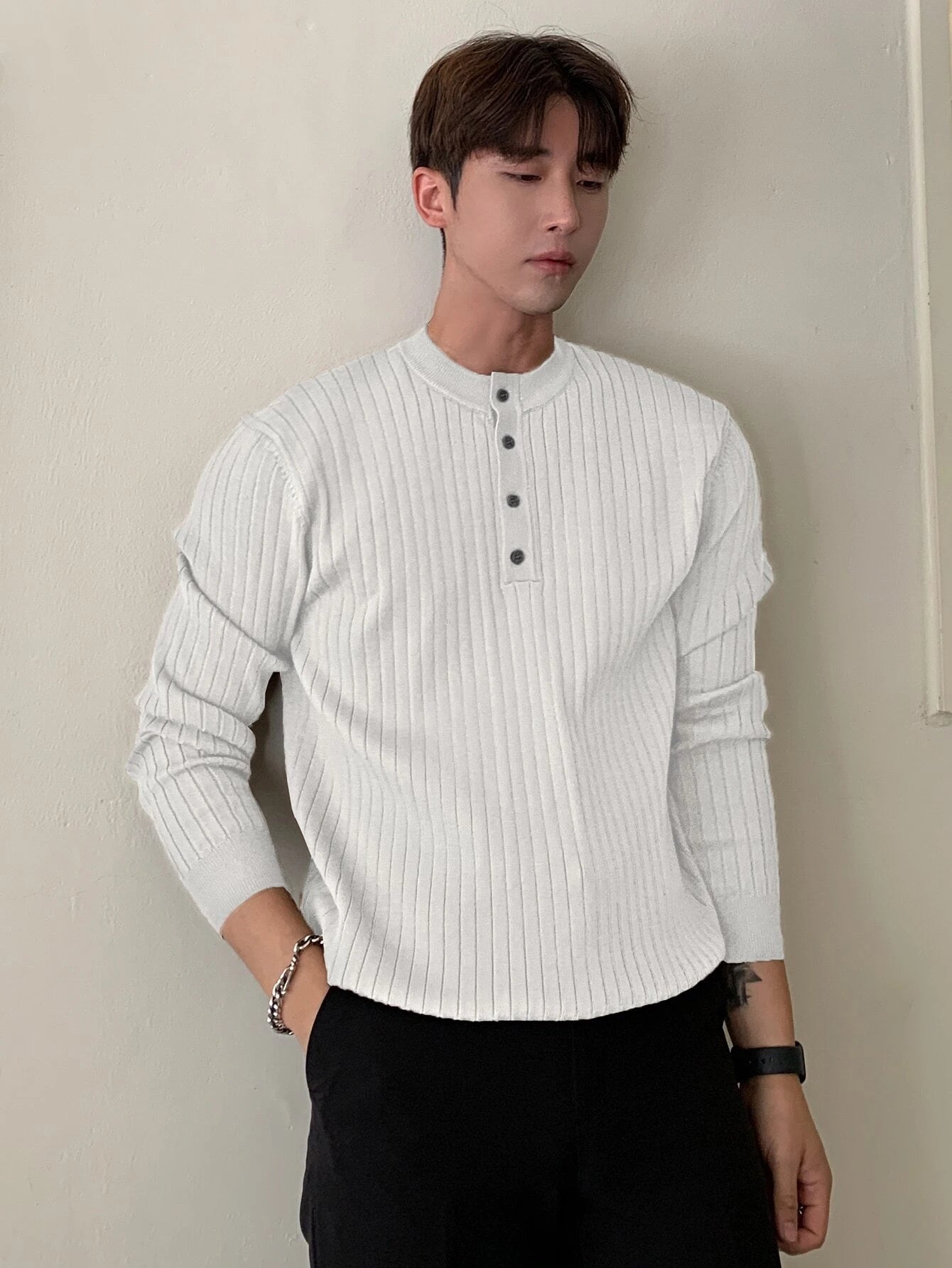 Half Button Ribbed Knit Sweater