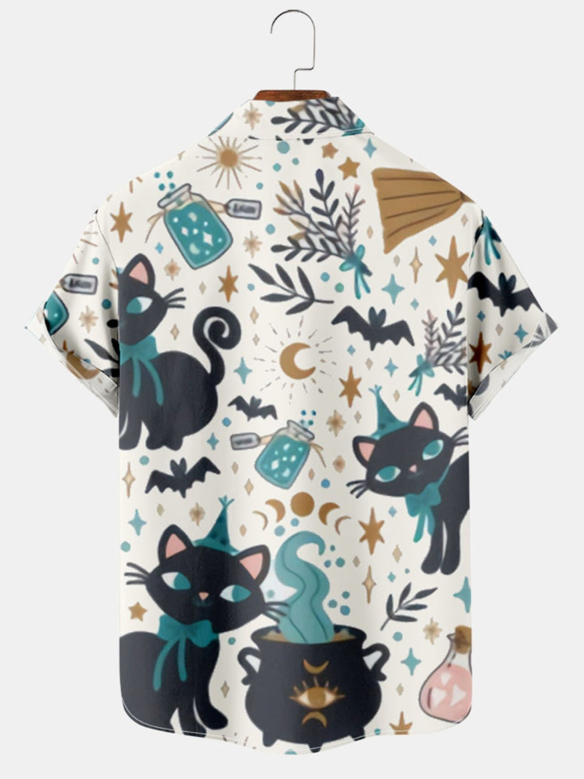 Halloween Cat And Bat Printed Shirt