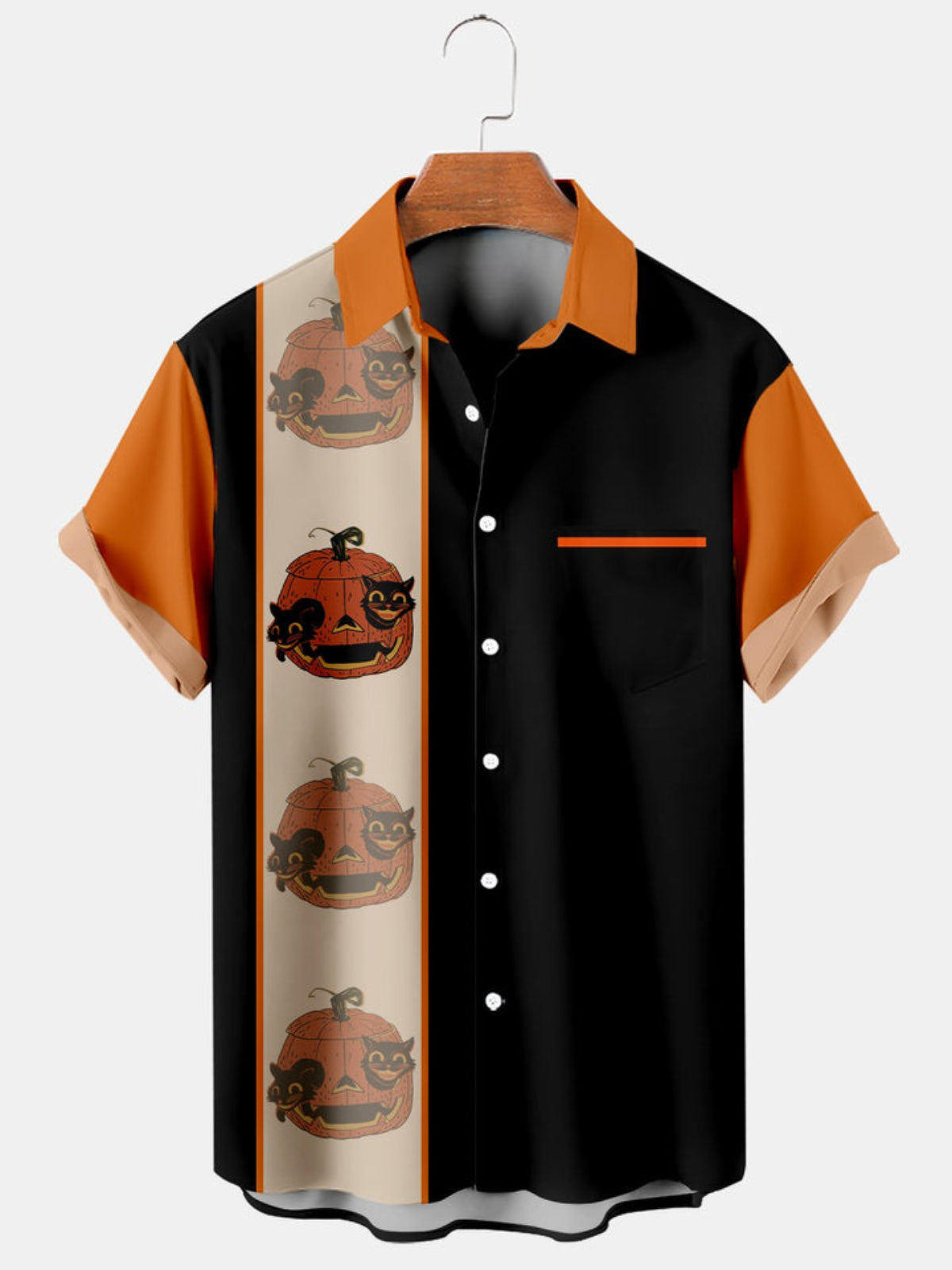 Halloween Cat Printed Short Sleeve Shirt