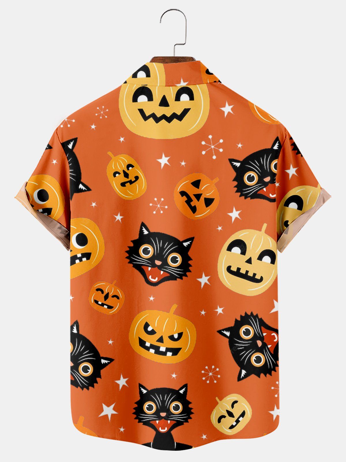 Halloween Cat Pumpkin Print Short Sleeve Shirt