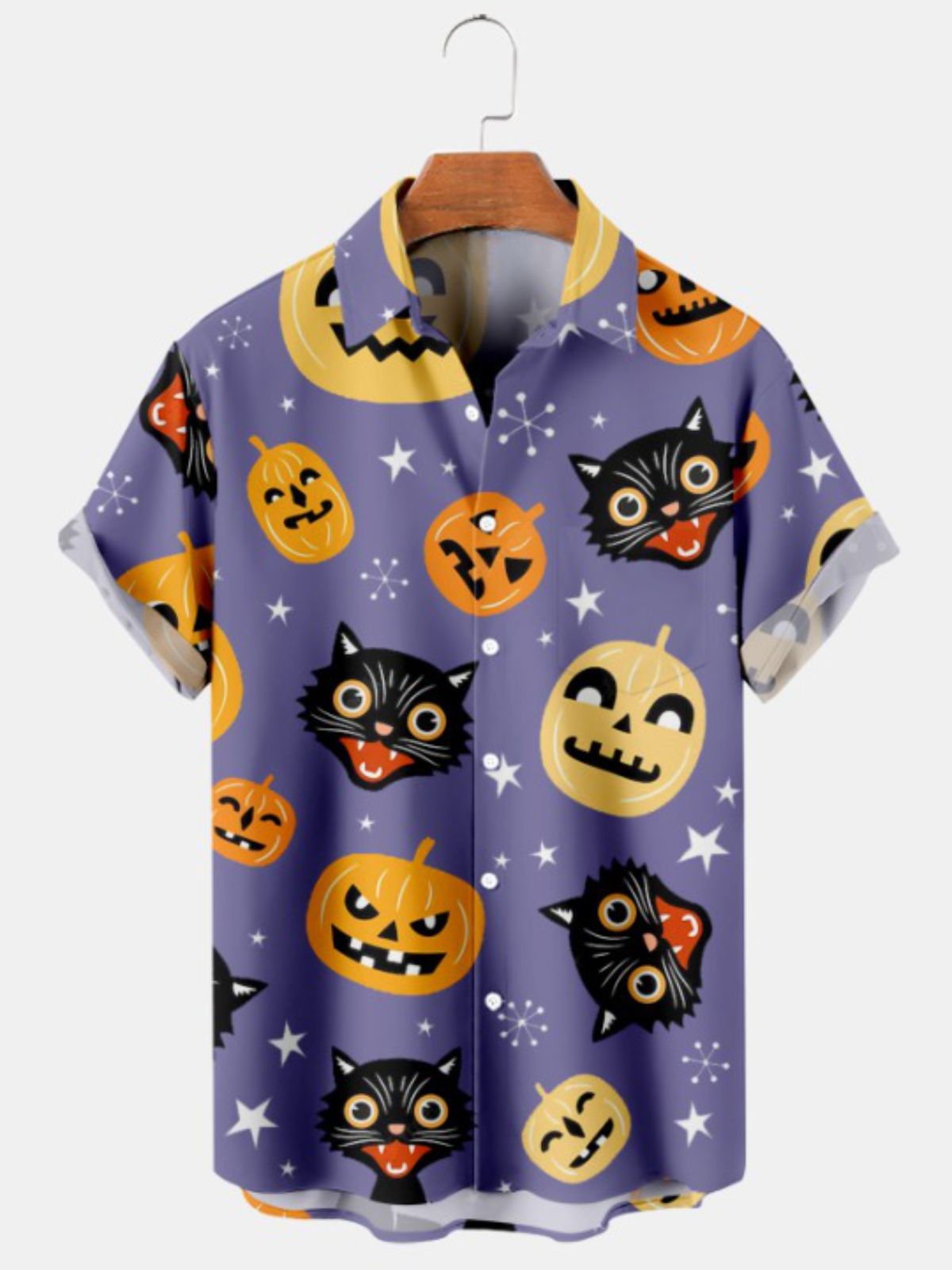 Halloween Cat Pumpkin Print Short Sleeve Shirt