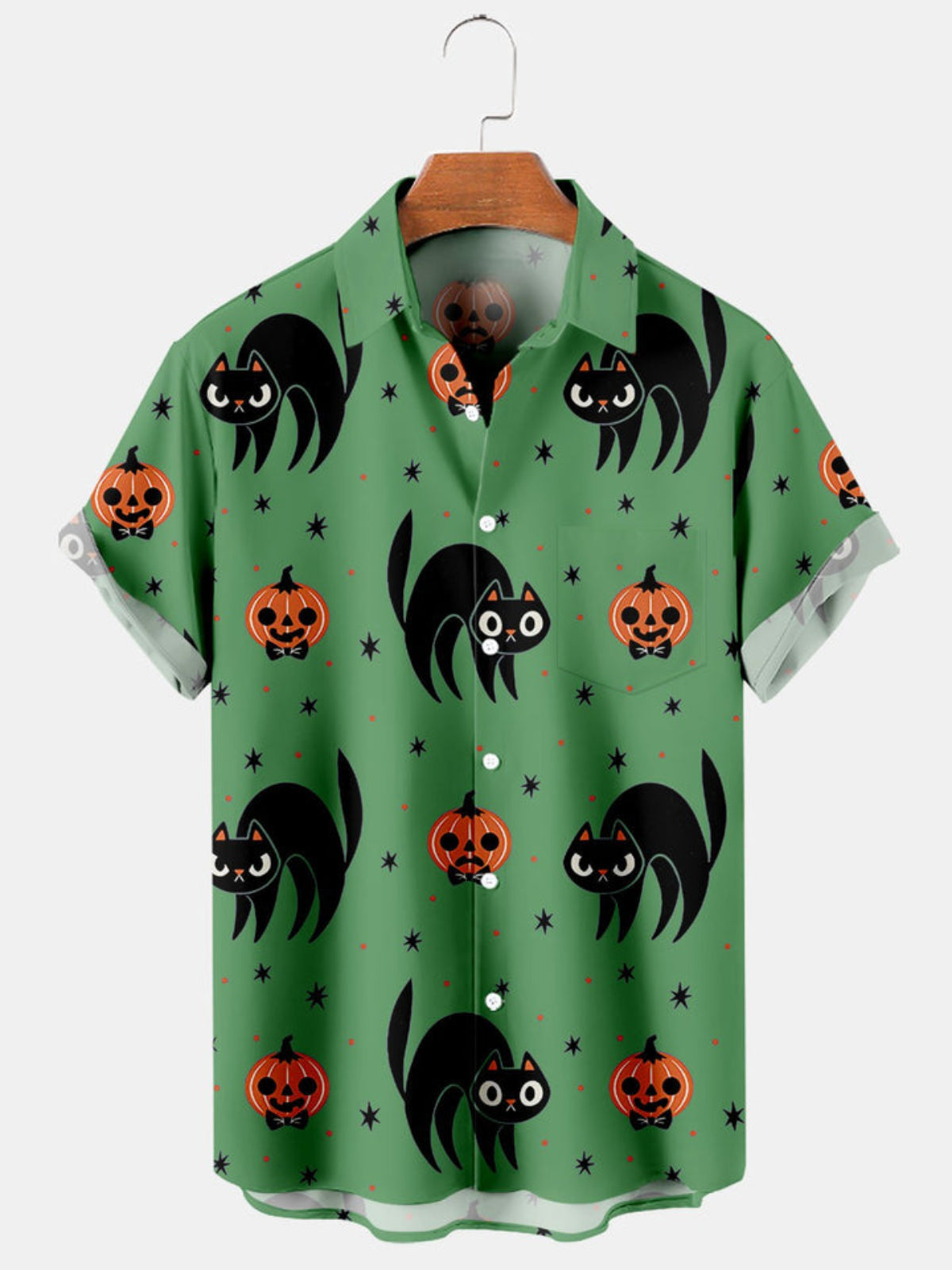 Halloween Cat Pumpkin Short Sleeve Shirt