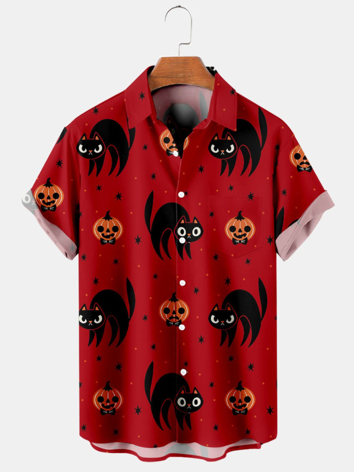 Halloween Cat Pumpkin Short Sleeve Shirt