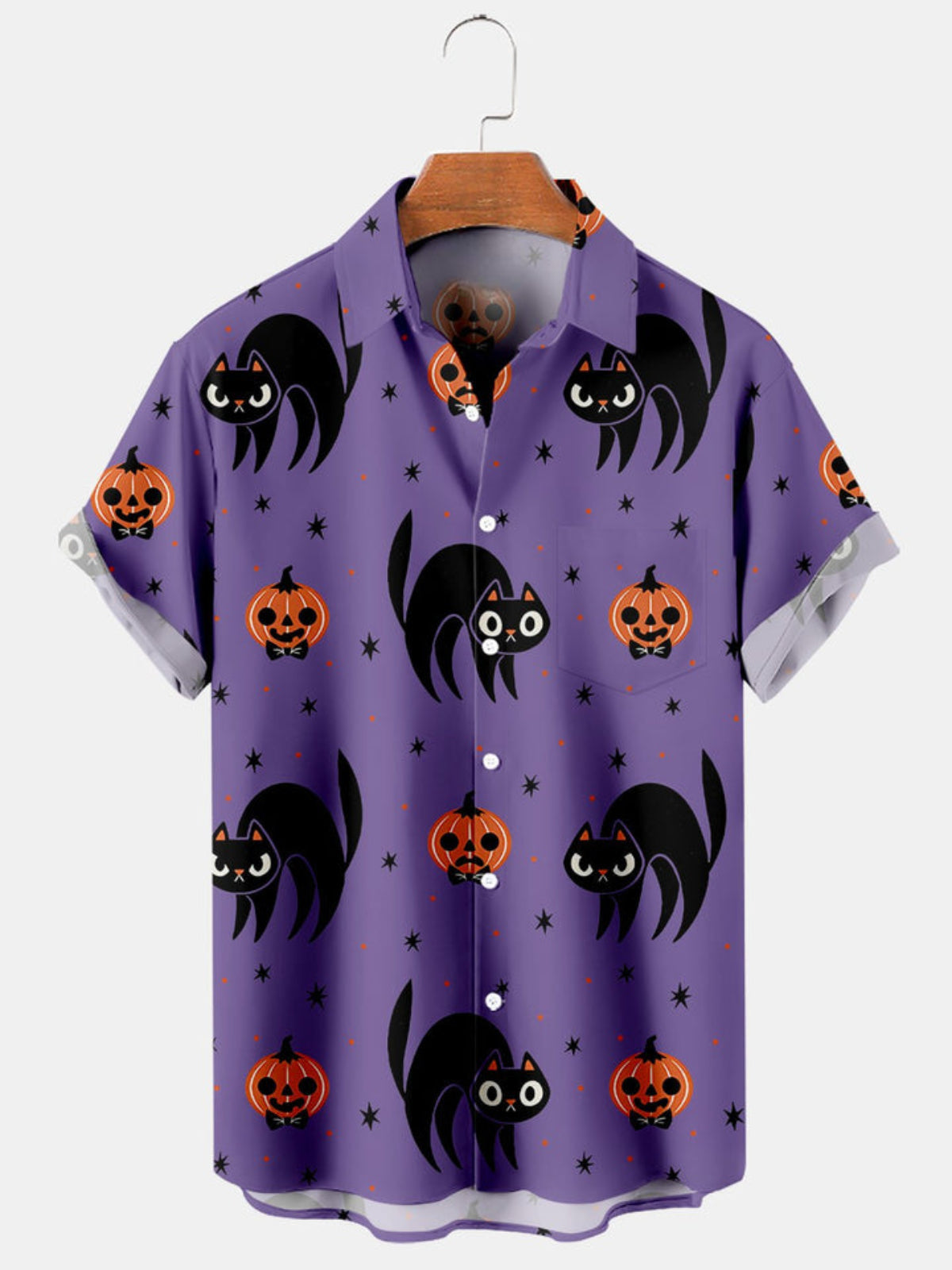 Halloween Cat Pumpkin Short Sleeve Shirt