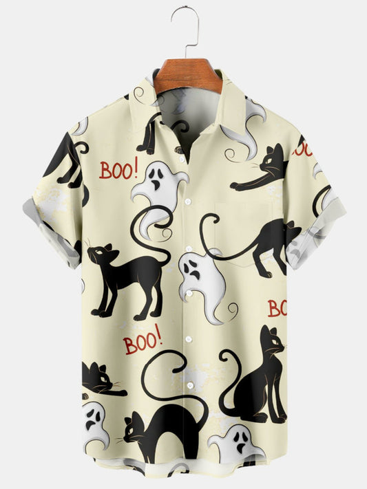 Halloween Cat Printed Short Sleeve Shirt