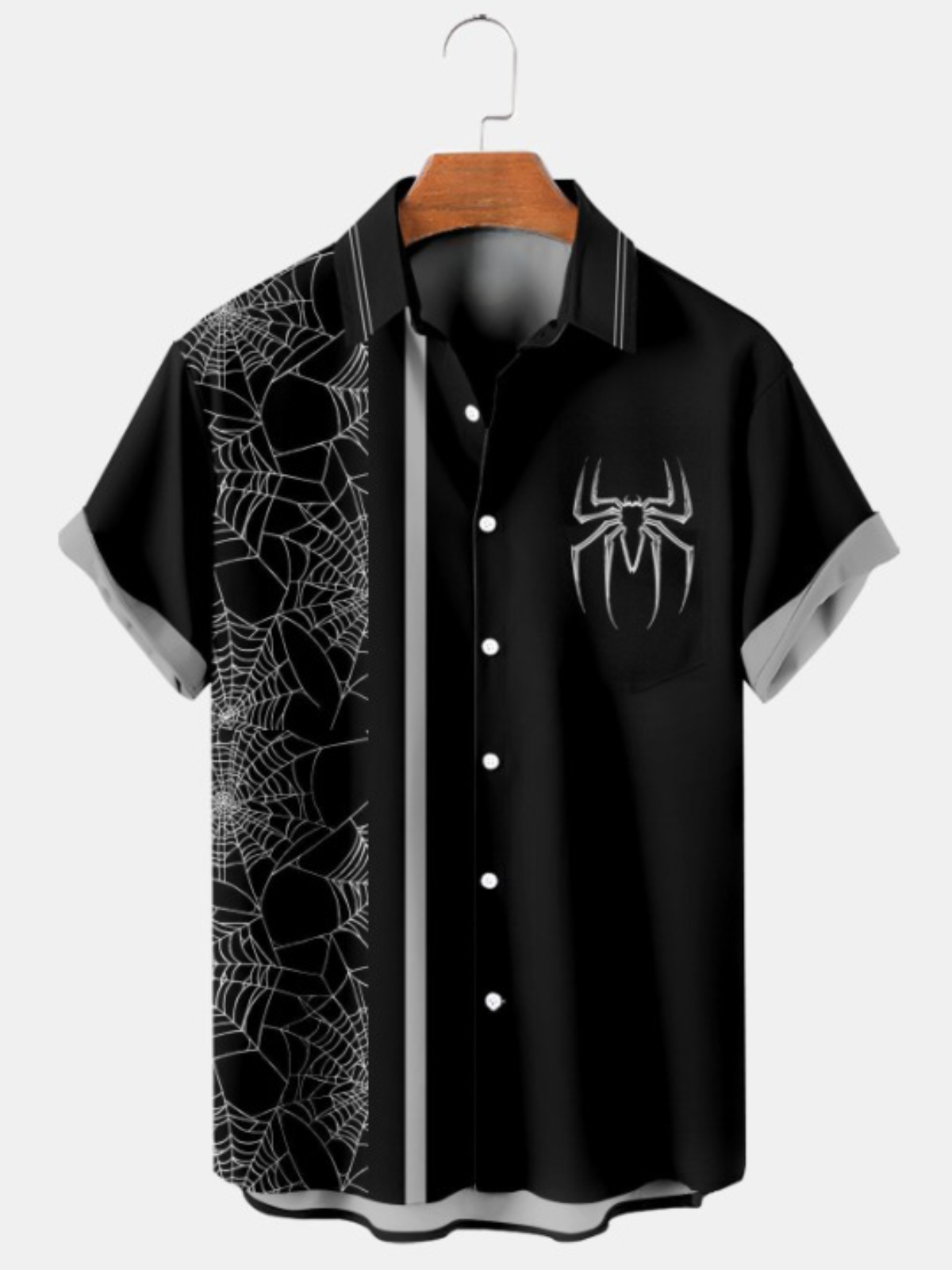 Halloween Cobweb Spider Print Short Sleeve Shirt