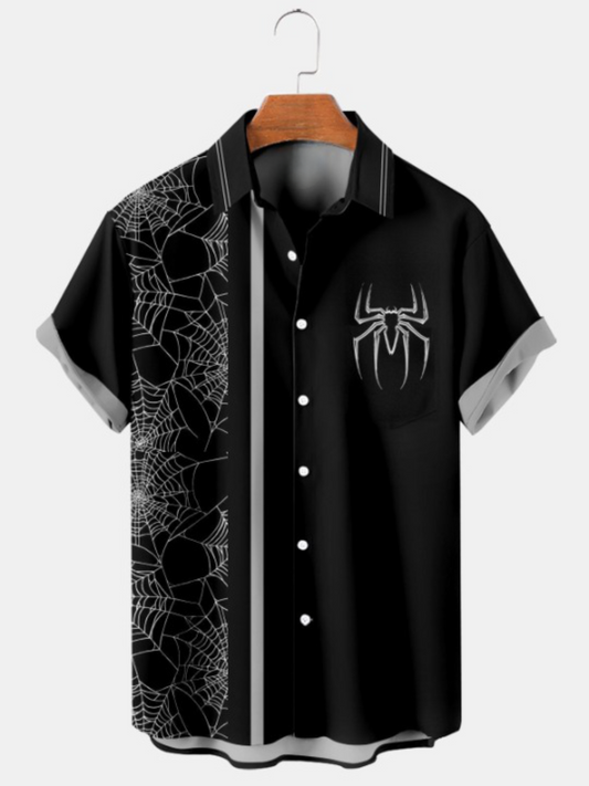 Halloween Cobweb Spider Print Short Sleeve Shirt