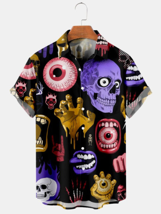 Halloween Cartoon Print Casual Short Sleeve Shirt