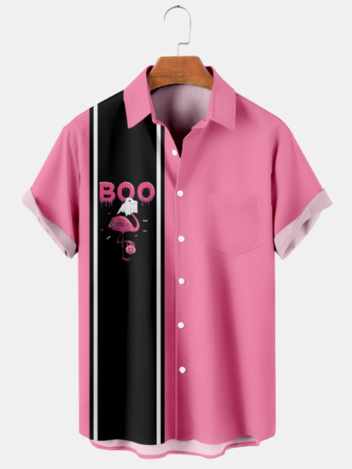 Halloween Flamingo Print Bowling Shirt