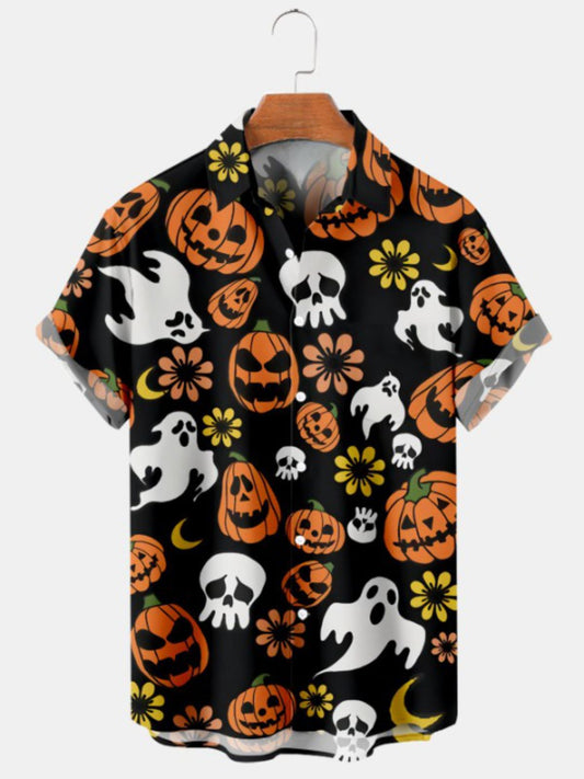 Funny Pumpkin Print Short Sleeve Shirt