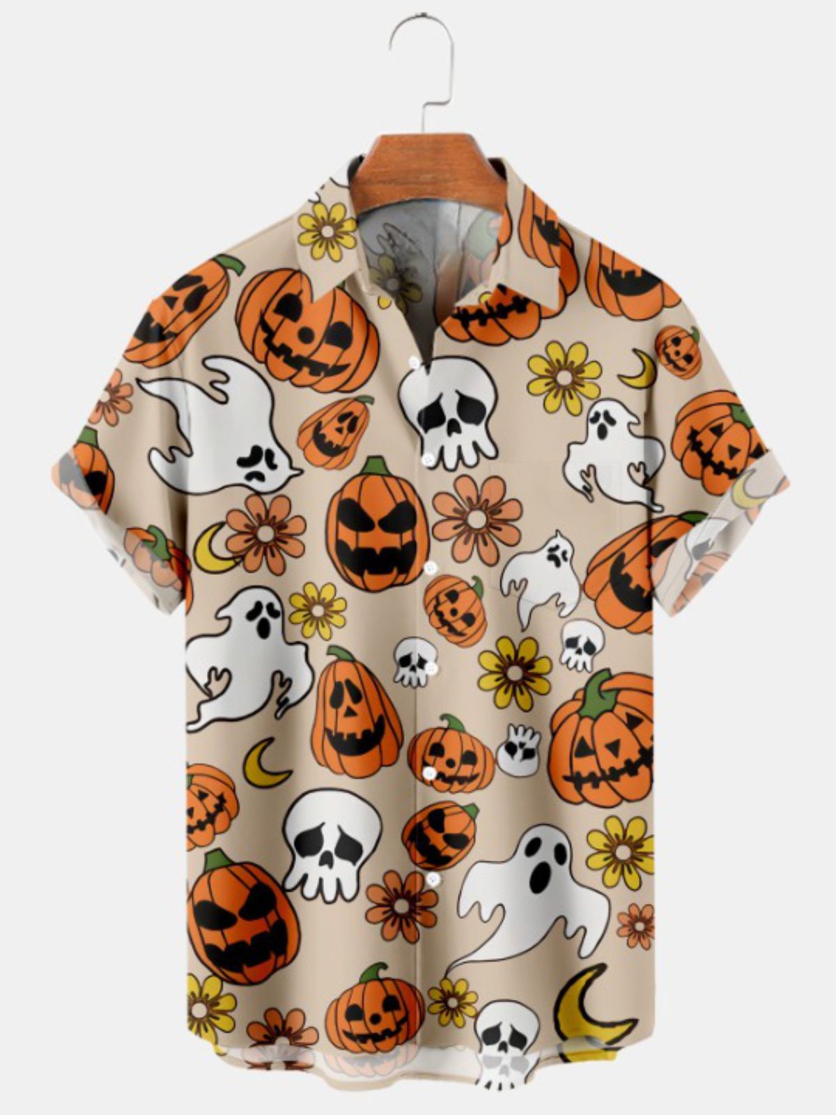 Funny Pumpkin Print Short Sleeve Shirt