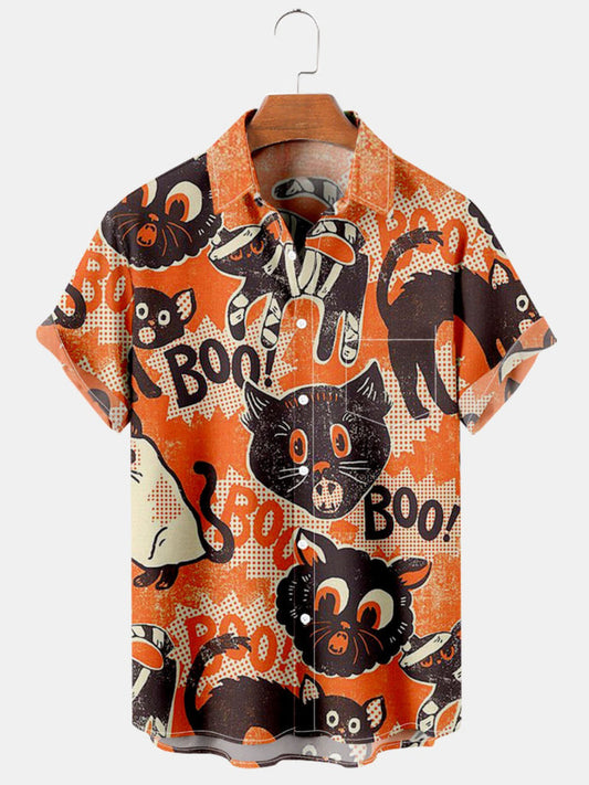 Halloween Printed Pocket Short Sleeve Shirt