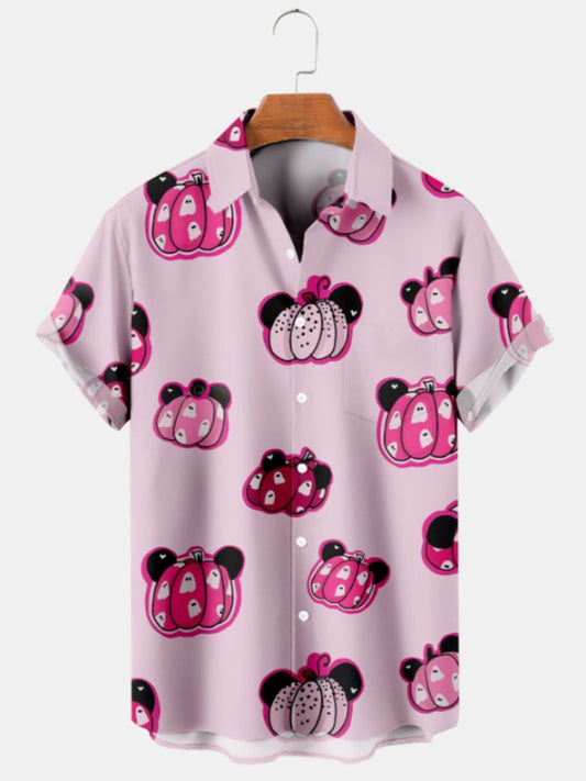 Halloween Pumpkin Print Short Sleeve Shirt