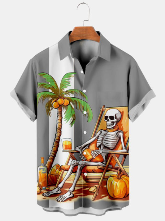 Halloween Beach Vacation Print Short Sleeve Shirt