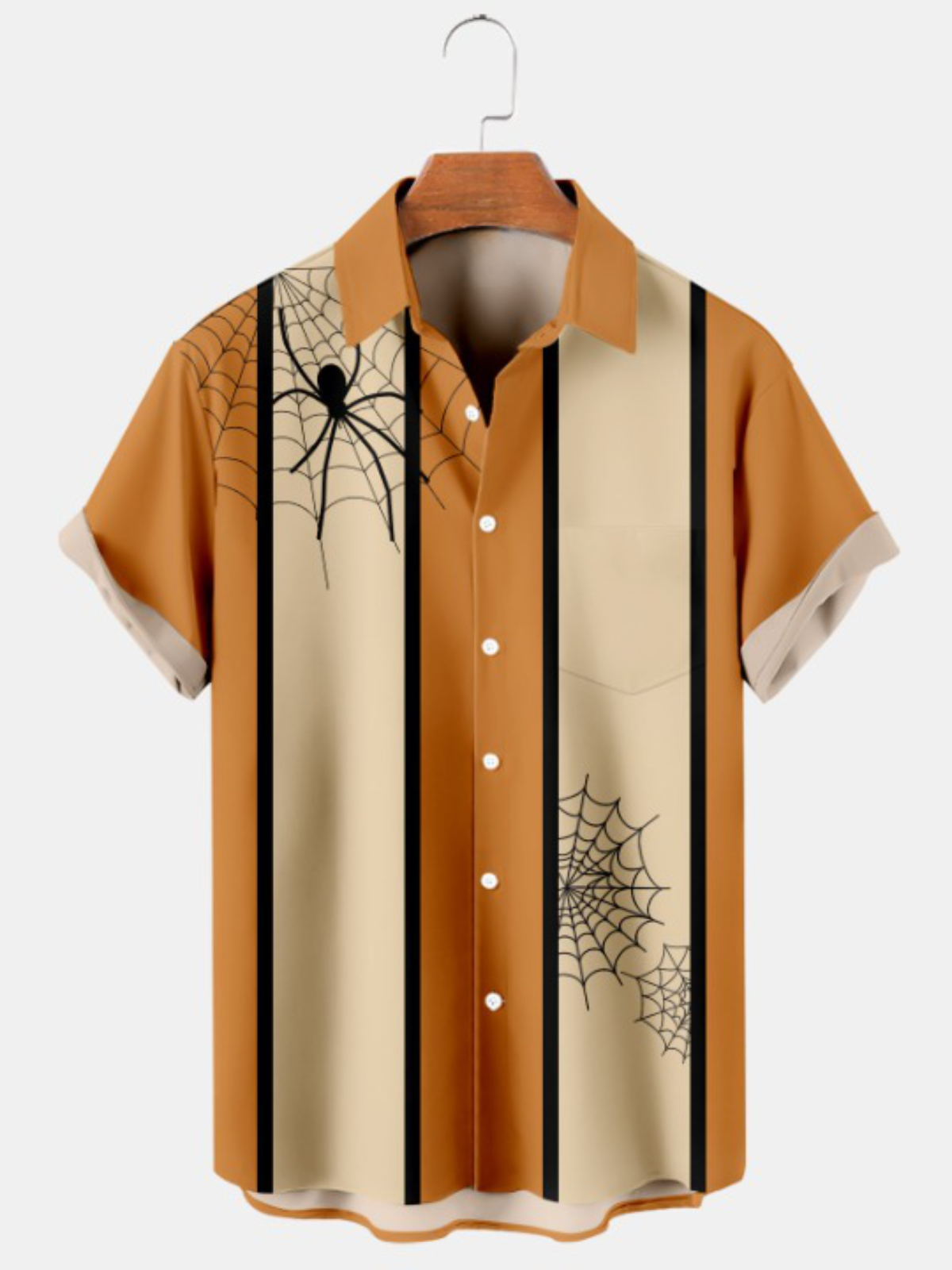 Halloween Spider Web Block Bowling Shirt