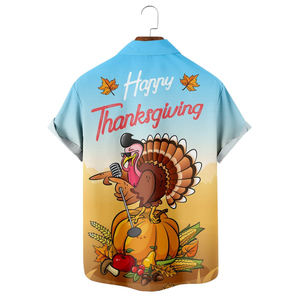 Happy Thanksgiving Printed Short Sleeve Shirt