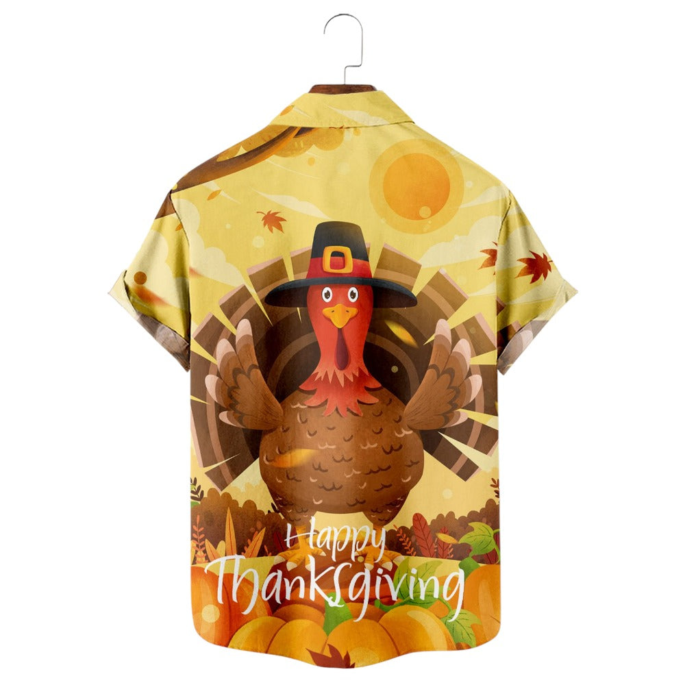Happy Thanksgiving Printed Short Sleeved Shirt
