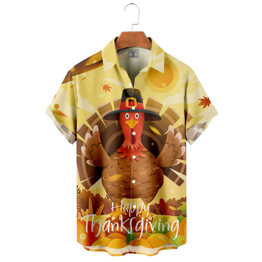 Happy Thanksgiving Printed Short Sleeved Shirt