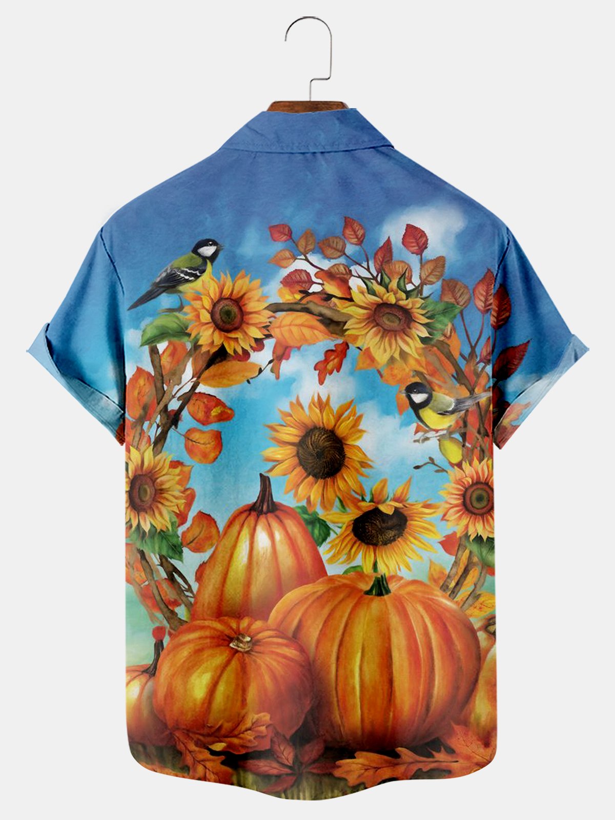 Harvest Pumpkin Sunflower Print Short Sleeve Shirt