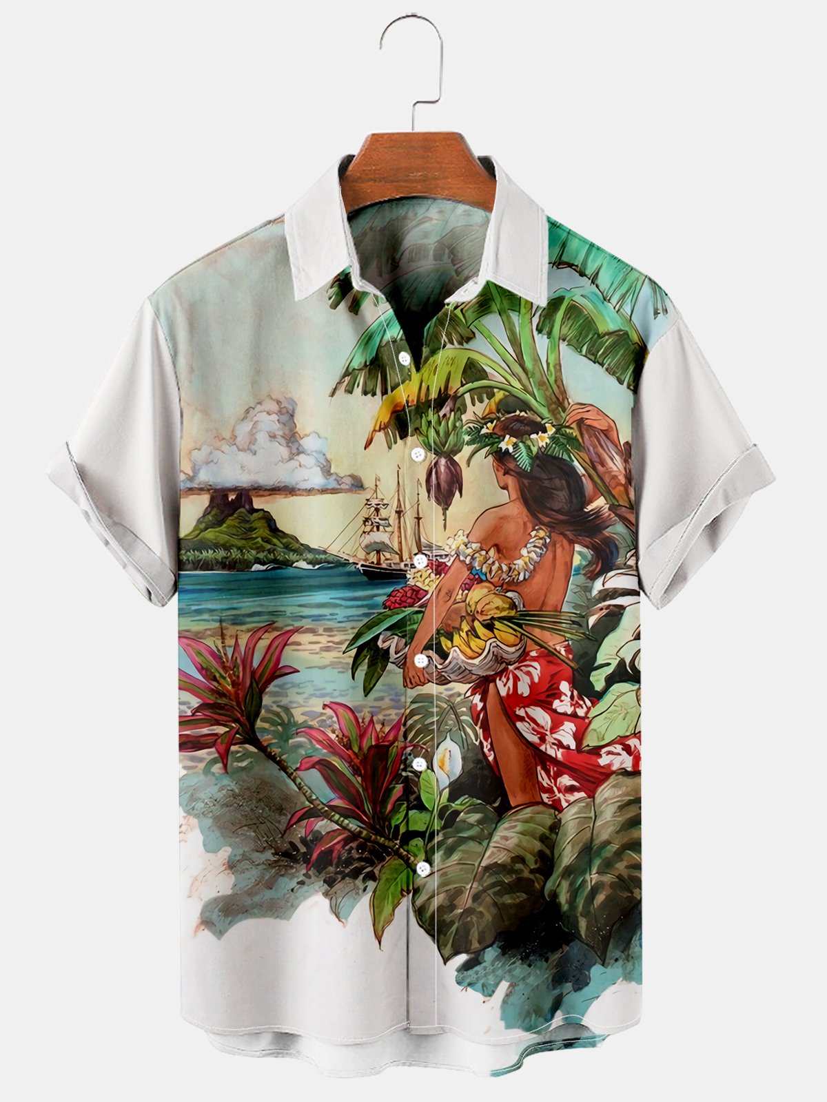 Hawaiian Beach View Print Shirt