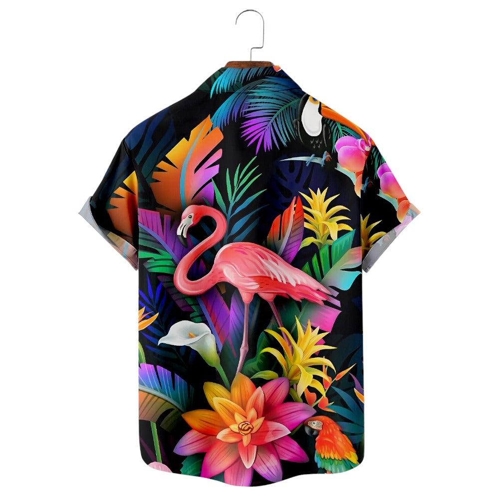 Hawaiian Flamingo Print Short Sleeve Shirt