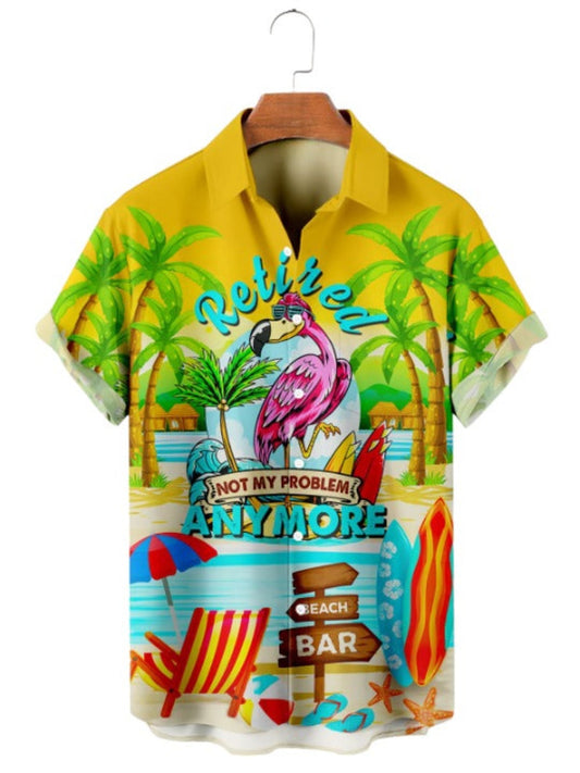 Hawaiian Fun Flamingo Print Short Sleeve Shirt