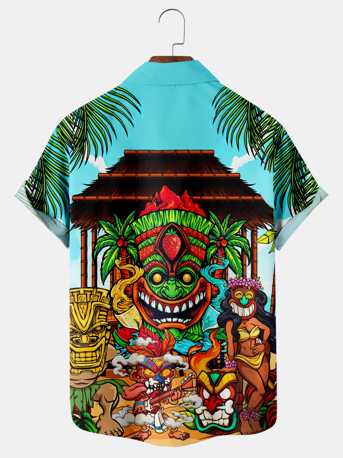 Hawaiian Funny Mask Print Short Sleeve Shirt